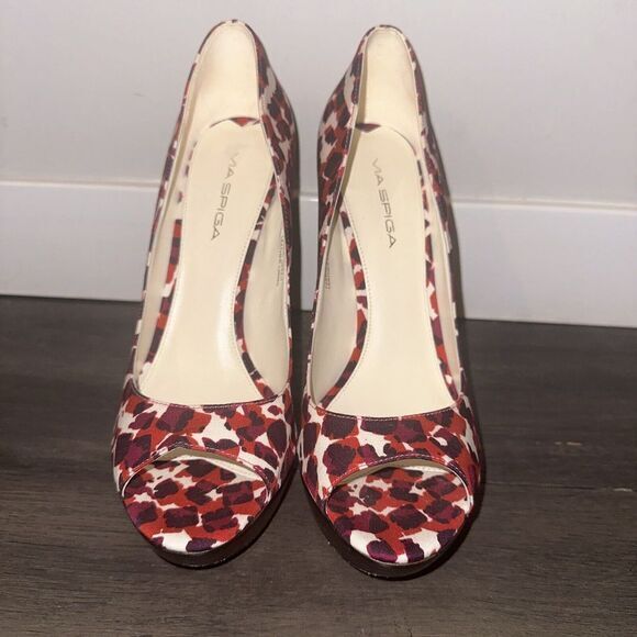 Via Spiga Genuine Leather Multi/Color Fuchsia/Sole Stacked Heel/Peep‎ Toe Heel - Picture 1 of 10